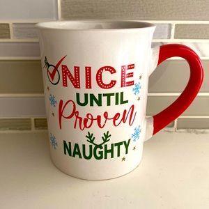 Nice Until Proven Naughty Christmas theme 20 oz white and red ceramic mug
